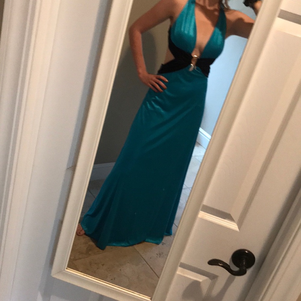 Teal backless formal dress